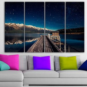 Sky night canvas Star print River wall art Landscape print Bridge décor New Zealand art Mountain poster Bridge home art Night art prints