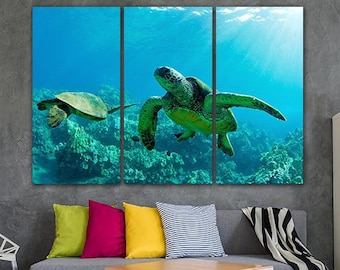 Turtle canvas Underwater Animals Sea life wall art Ocean print Animal wall art Sea turtle decor Turtle Print Nautical wall art Aqua print