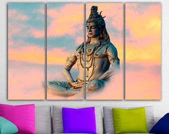 Lord shiva canvas Hindu art Spiritual art Shiva statue Indian gods print Yoga spiritual art Buddhist wall art Yoga mantra decor Gift shiva
