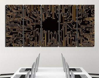 Circuit Board Canvas Technology Wall Art for Office and Engineer Room Decor Computer Science Microscheme wall art Engineer room wall art