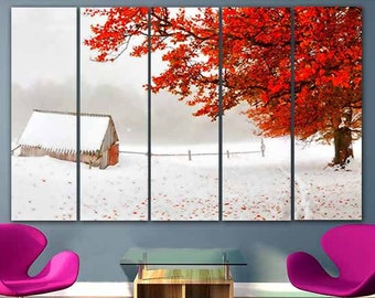 Winter canvas Nature wall art Autumn print Yellow leaves art Autumn poster Landscape photo Autumn wall décor Winter artwork Ready to hang