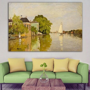 Houses on the Achterzaan Claude Monet Canvas Art Print Monet wall Art Impressionist art Vintage Art Print River artwork Printable Wall Art