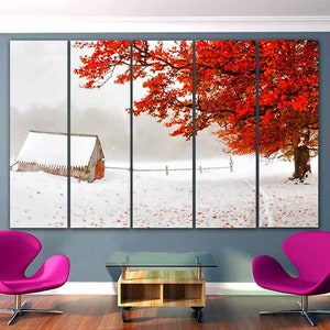 Lona de invierno Naturaleza pared arte Otoño impresión amarillo hojas arte otoño cartel paisaje foto Otoño pared decoración invierno obra de arte Listo para colgar