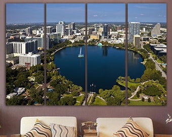 Orlando canvas City park print Lake Eola park Florida décor Skyscraper wall art Gift for her Orlando poster Wall art lake Building city