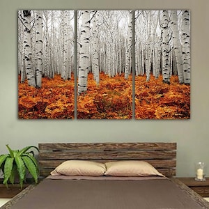 Aspens trees canvas Autumn print Yellow décor Nature wall art Landscape artwork Forest wall decor Birch aspen Tree wall art White birch art