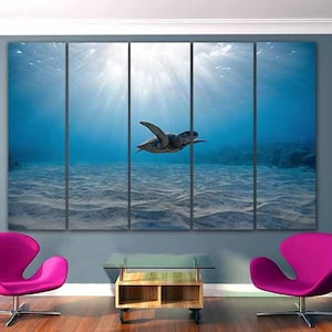 Turtle art canvas Green Sea Turtle Great Beach Wall Decor Ocean Art Sea Nautical wall decor Aqua art Animal Print Underwater Painting canvas