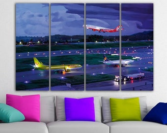Lienzo de aeropuerto Regalo de aviación Arte mural de pista Viajes Arte grande Cartel de aviones Aeropuerto Internacional Imprimir Arte de transporte Decoración del aeropuerto