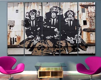 3 Wise Monkeys Banksy Canvas Wall Art Prints Framed Large Graffiti Pictures