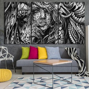 Girl face canvas White black decor Face wall art Abstraction canvas Abstract print Abstraction picture Modern decor Fantasy wall canvas