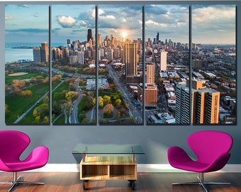 Chicago canvas Grant park Chicago skyline City print Millennium park Nature art Lake decor Landscape city Chicago wall art Illinois poster
