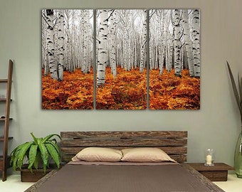 Aspens trees canvas Autumn print Yellow décor Nature wall art Landscape artwork Forest wall decor Birch aspen Tree wall art White birch art