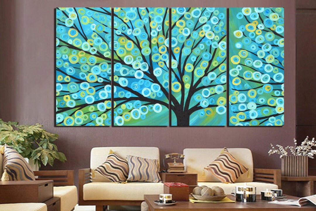 Tree Wall Art Abstraction Canvas Blue Décor Abstract Painting Nature ...