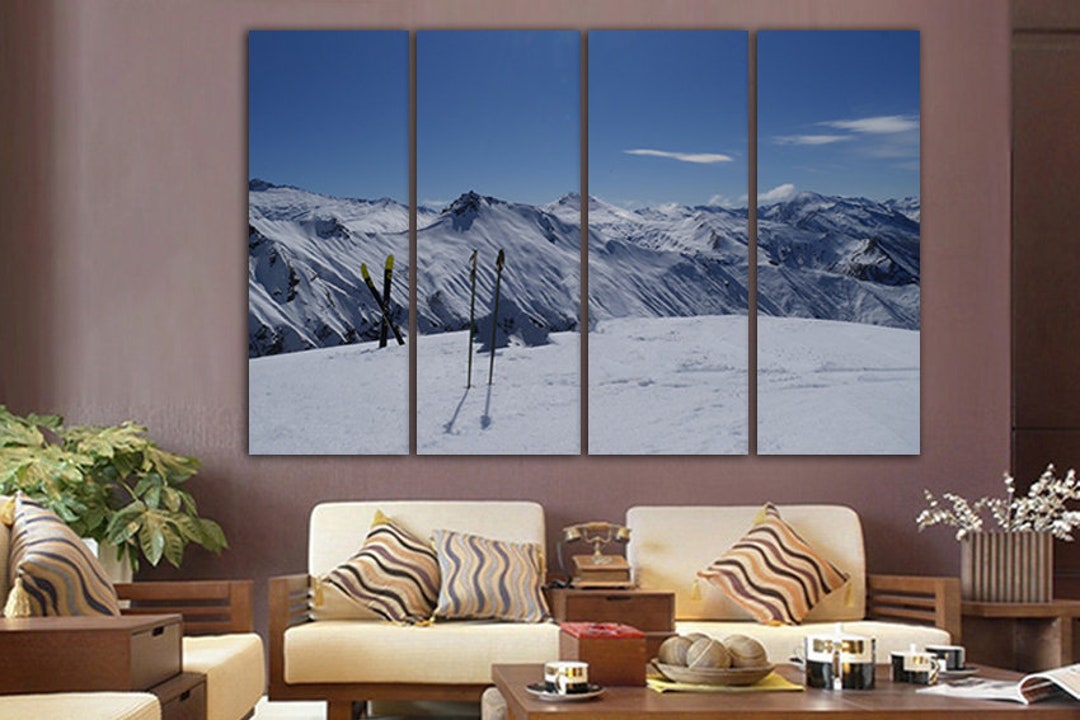 Skiing Canvas Winter Art Winter Sport Art Ski Game Decor Snow Landscape ...
