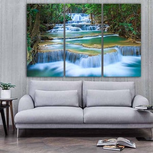 Waterfall Canvas Set Water Decor Cascade Wall Art Aqua Print Forest ...