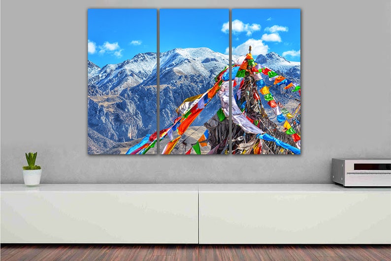 Tibet canvas Asia wall art Mountain decor Buddhism print poster Gift for her Tibet mountains art Everest poster Lamaism art Tibetan buddhism image 3