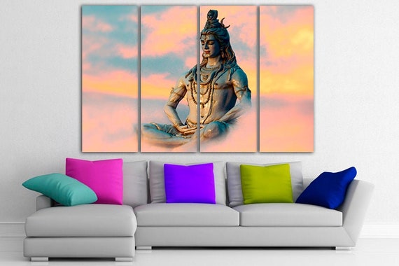 Lord shiva canvas Hindu art Spiritual art Shiva statue Indian gods print Yoga spiritual art Buddhist wall art Yoga mantra decor Gift shiva