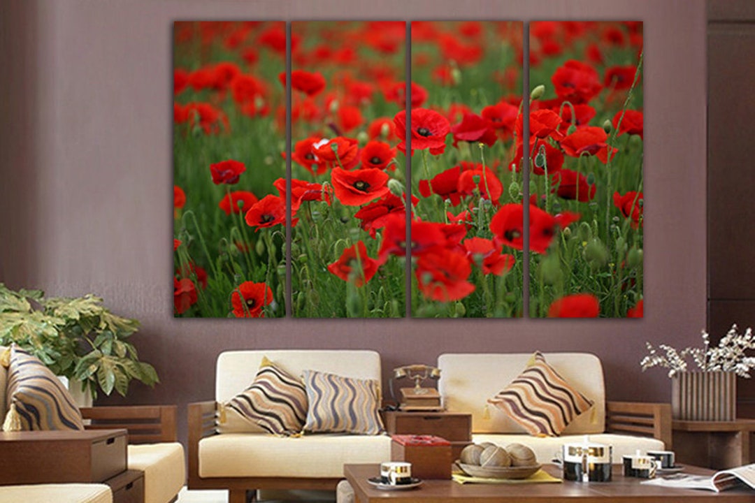 Poppy Canvas Flower Art Print Nature Decor Red Flower Art Flower Field ...