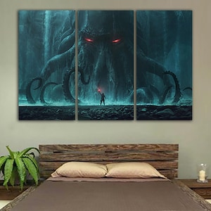 Cthulhu Has Risen canvas Fantasy wall print Lovecraft Art Teen gift Horror Art Prints Game room wall art Sci fi décor Playroom artwork