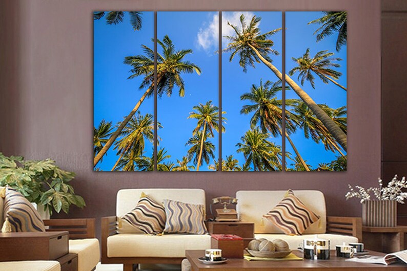 Palm Canvas Palm Tree Wall Art Palm Leaves Art Green Wall Etsy