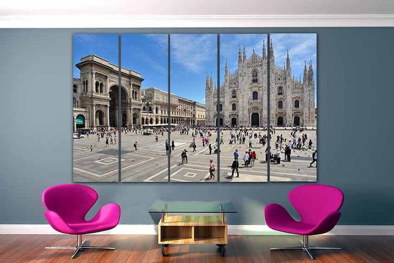 Milano canvas Cathedral print Italy wall print Cityscape decor City square Italy décor Travel art Tourism decor Milano city art Gift travel image 1