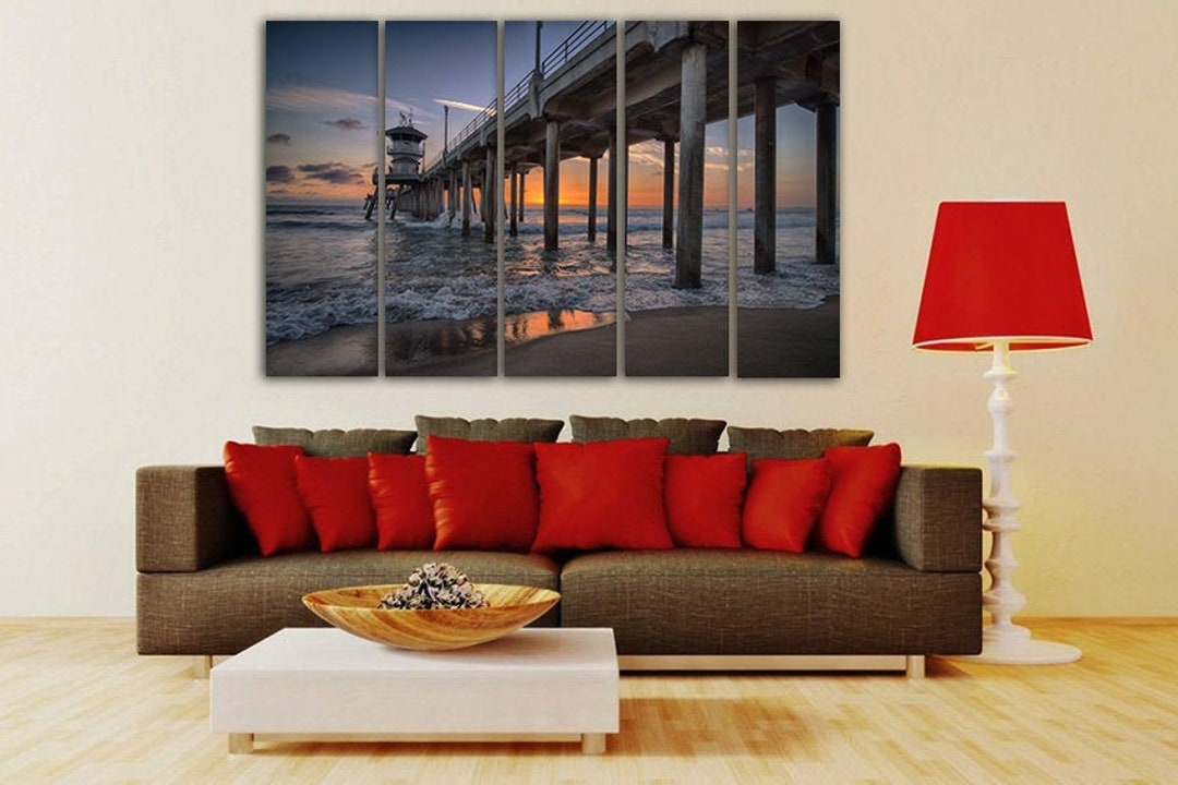 Sunset Canvas Nature Wall Art Sea Decor Pier Print Dock Poster Gift for ...