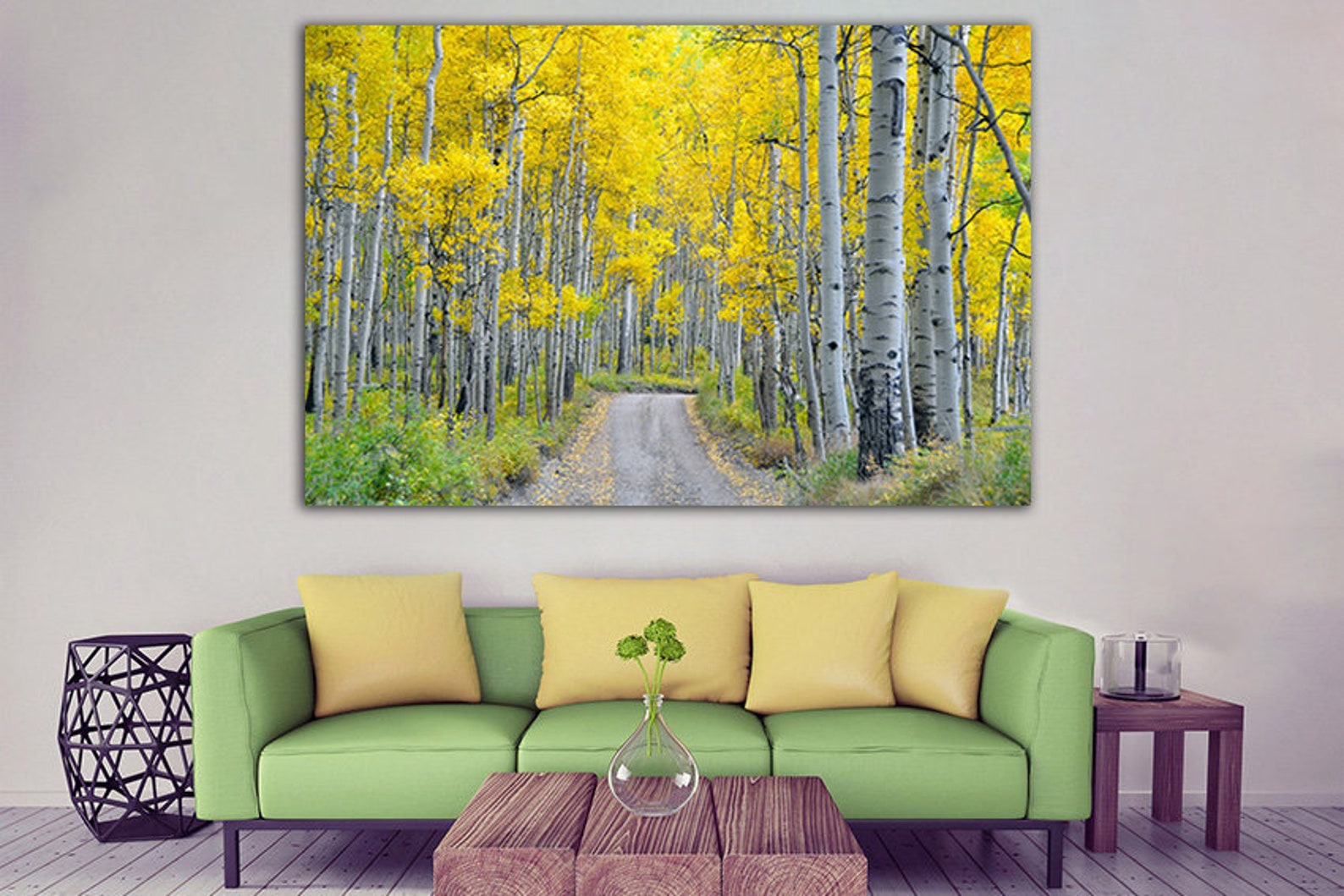 Birch Canvas Aspens Tree Yellow Wall Art Road Decor Nature Etsy