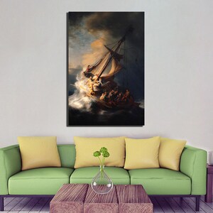 The Storm on the Sea of Galilee by Rembrandt canvas Seascape wall art Decoration canvas Christ wall décor Calming storm print Boat on sea