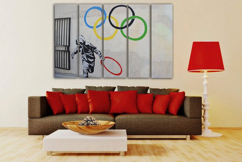 Banksy canvas Olympic rings art Graffiti wall art Banksy ...