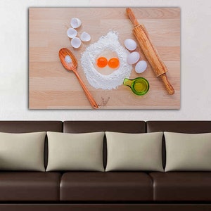 food photography canvas print: kitchen & restaurant... Food Canvas Flour Décor Food Wall Art Egg Décor Cook Gifts Art Pastry ...