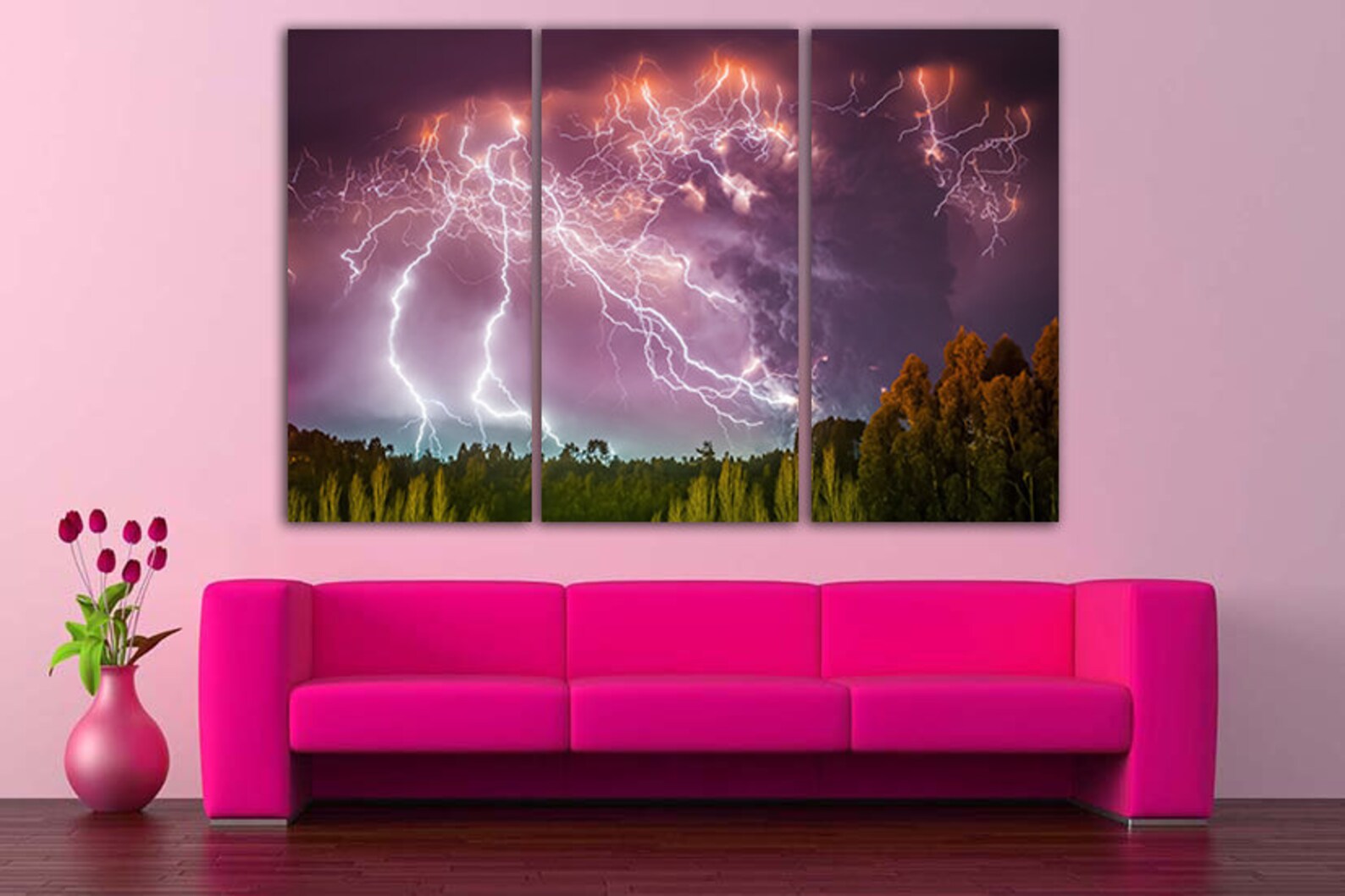 Eruption wall art Lightning bolt Volcano canvas Forest wall Etsy