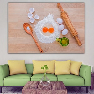 food photography canvas print: kitchen & restaurant... Food Canvas Flour Décor Food Wall Art Egg Décor Cook Gifts Art Pastry ...