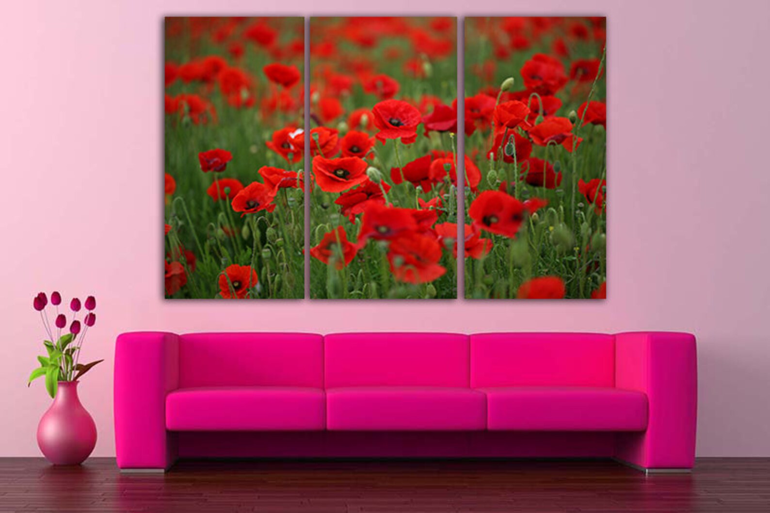 Poppy Canvas Flower Art Print Nature Decor Red Flower Art Flower Field ...