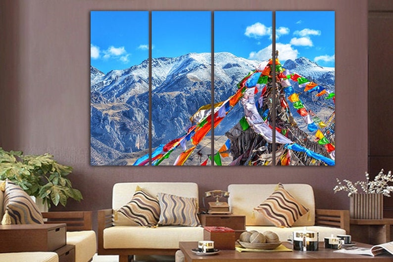 Tibet canvas Asia wall art Mountain decor Buddhism print poster Gift for her Tibet mountains art Everest poster Lamaism art Tibetan buddhism image 1