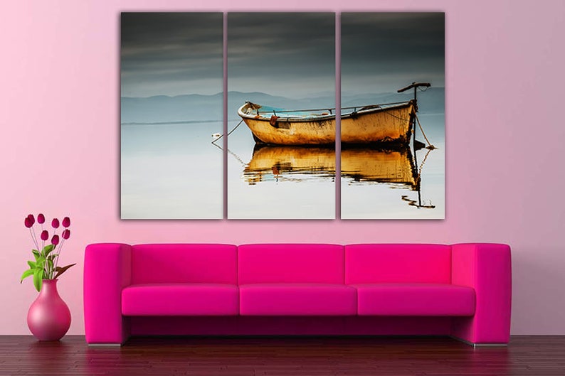 Boat Canvas Sea Print Nature Wall Art Mountains Decor Boat Etsy