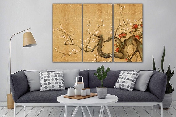 Japan Canvas Modern Decor Flower Wall Art Sakura Decor Etsy