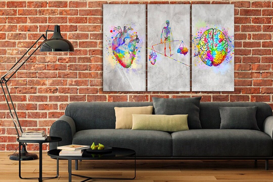 Brain and Heart Art Human Canvas Anatomical Print Body Wall Decor ...