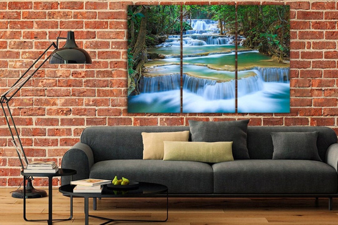 Waterfall Canvas Set Water Decor Cascade Wall Art Aqua Print Forest ...