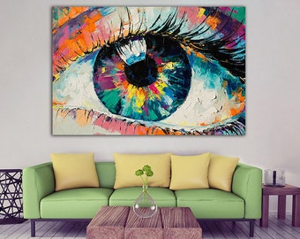 Lienzo de ojo de niña colorido Impresión de pared abstracta Pintura de ojos Decoración de regalo de anatomía Decoración de pared de ojos Arte contemporáneo Decoración del hogar Arte de oficina