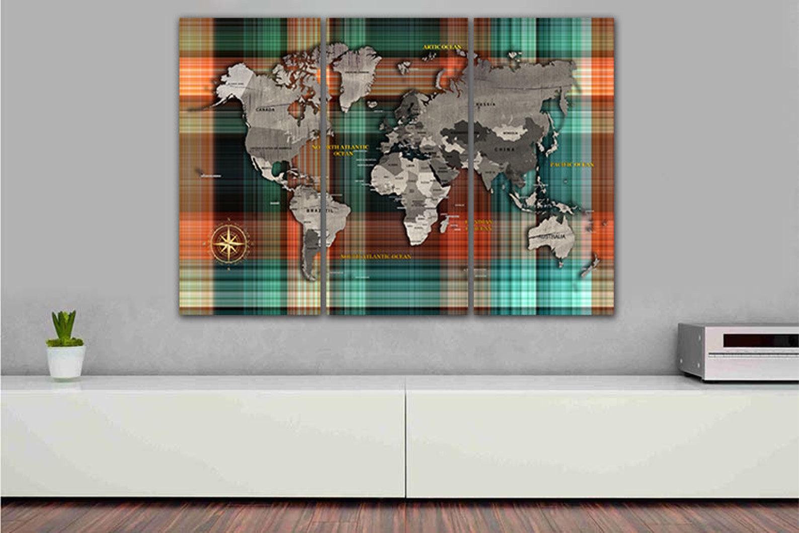 Canvas Wall Map Brown Grey Map Art Continent Canvas World Map Etsy
