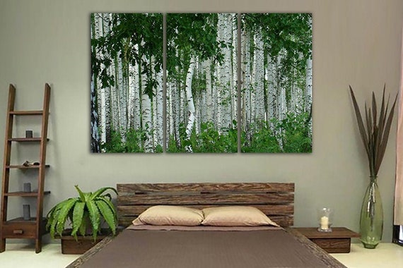 Birch forest art Green wall décor Nature printable Landscape art Forest wall print Birch photo Tree picture White birch canvas Ready to hang