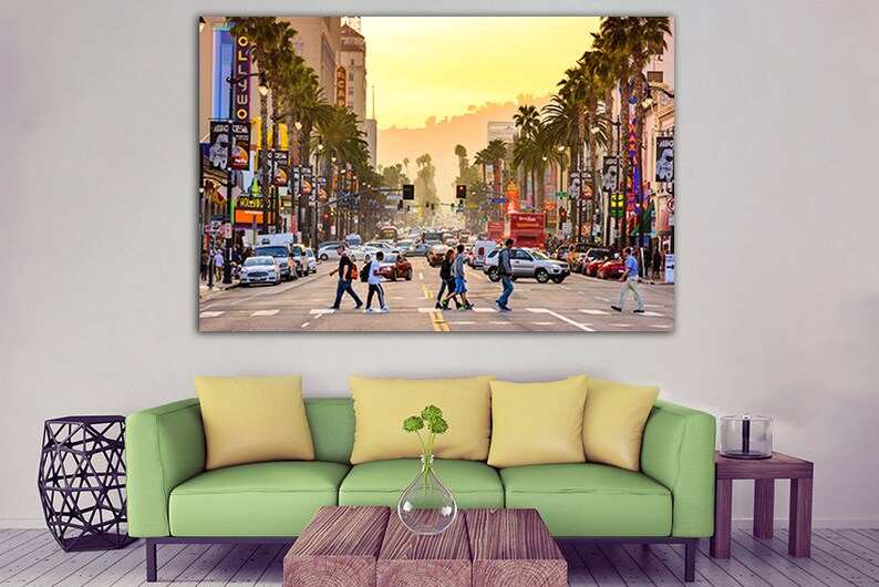 Los Angeles Canvas Skyscraper City Sunset Boulevard Palm Tree Art ...