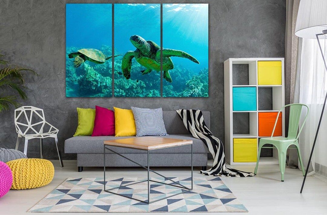 Turtle Canvas Underwater Animals Sea Life Wall Art Ocean Print Animal ...