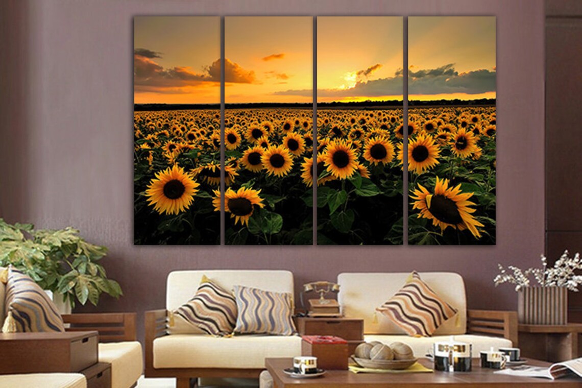 Sunflower canvas Floral wall art Flower home art Sunflower Etsy