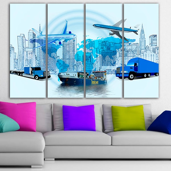 Logistics canvas Transportation art Packaging print Distribution décor Business office Transportation air International shipping Truck art