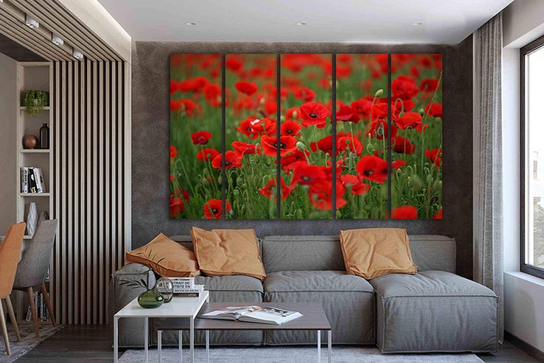 Poppy Canvas Flower Art Print Nature Decor Red Flower Art Flower Field ...