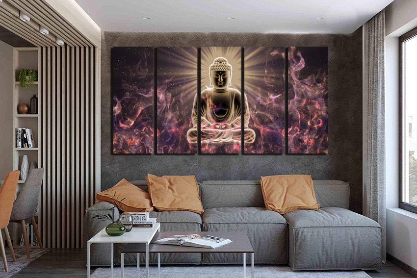 Buddha Canvas Modern Wall Art Zen Print Meditation Decor Buddhism Art ...