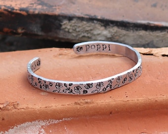 Hypoallergenic Aluminium Metal Floral Plant Patterned Friendship Cuff Bracelet Bangles With Your Dog's Name and Custom Text