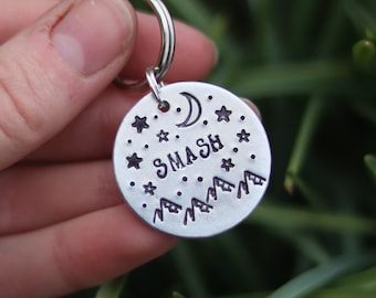 Personalized Night Sky Pet ID Tag: Hand Stamped Metal Collar Tag
