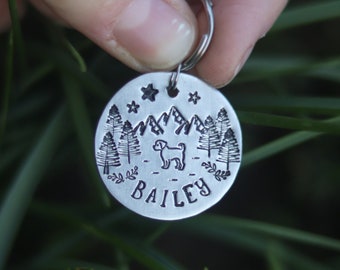 Personalized Adventure Pet ID Tag: Hand Stamped Metal Dog Cat Collar
