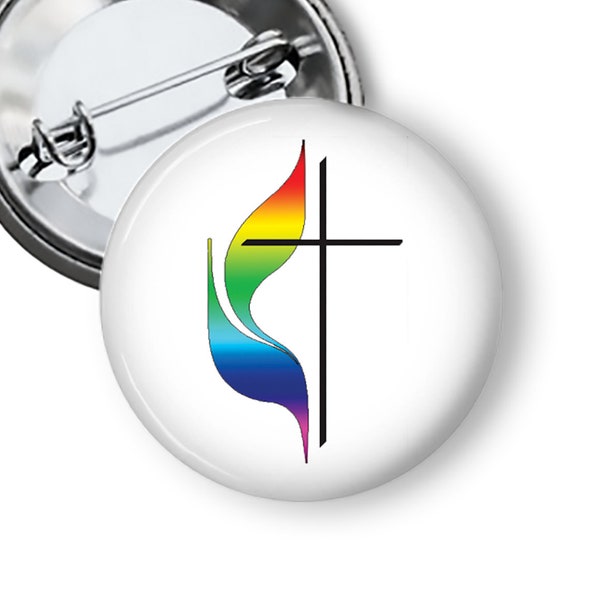 United Methodist LGBTQ Ally Rainbow and Cross Pin Pinback Button  B131